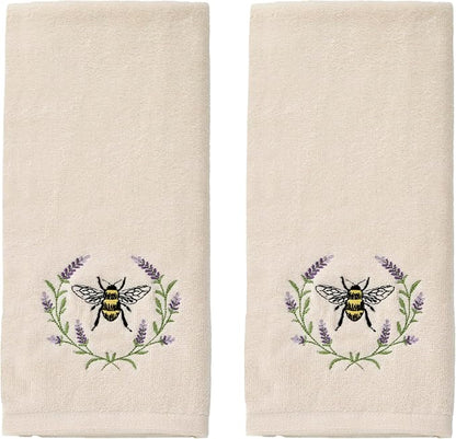 SKL Home Bee Lavender Hand Towel Set-2pc, 100% Cotton, Embroidered, Natural | Soft, decorative velour. For use in the bathroom, kitchen or bar & makes a great gift.