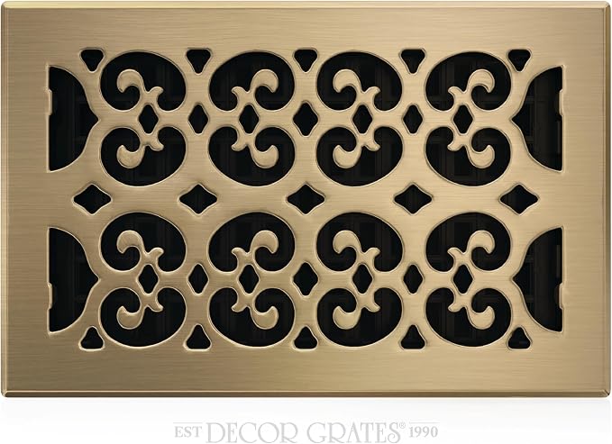 Decor Grates SPH610-A Scroll Design Floor Register, 6x10, Antique Brass Finish