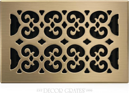 Decor Grates SPH610-A Scroll Design Floor Register, 6x10, Antique Brass Finish