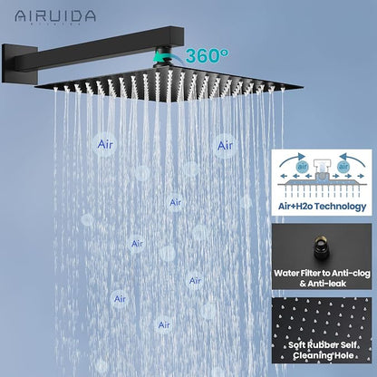 Airuida Shower Faucet Set,12 Inch Shower Valve Kit,Matte Black | Male Threads,Rough-in Valve Shower Trim Kit,Single Handle Control Shower Set