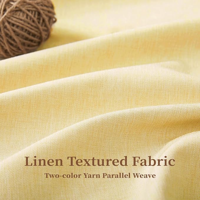 BTTN Boho Scalloped Linen Textured Cloth Shower Curtain Set, 72x84, Yellow | Tall Size, 230GSM Waterproof Polyester, Heavy Duty Fabric, 12 Plastic Hooks, Elegant Modern Farmhouse Style, Machine Washable