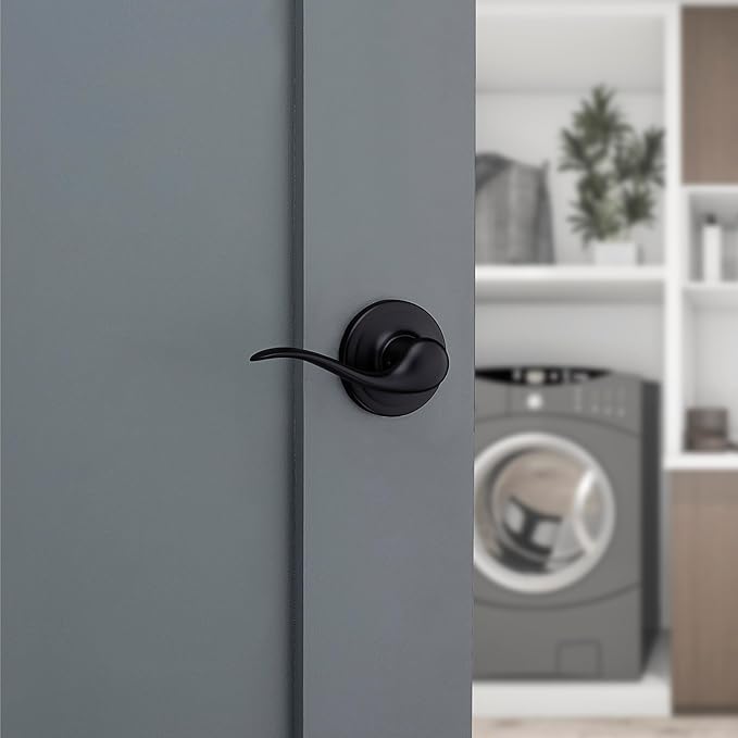 Kwikset Tustin Interior Passage Door Handle, Lever For Closet and Hallway Doors, Reversible Non-Locking Handle Lever, Matte Black, with Microban Protection