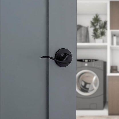 Kwikset Tustin Interior Passage Door Handle, Lever For Closet and Hallway Doors, Reversible Non-Locking Handle Lever, Matte Black, with Microban Protection
