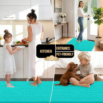 OLANLY Thick Chenille Bathroom Runner Rugs 44x24, Absorbent Bath Mat, Teal | Soft Bath Rugs, Rubber Backing, Machine Wash Dry, Bath Mats for Bathroom, Tub and Shower, Home Decor Accessories
