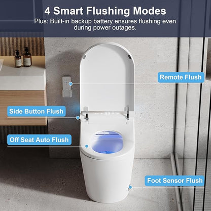 Smart Toilet with Bidet Heated Seat Auto Flush & Soft-Close Seat/Lid | Tankless Electric One Piece Toilets for Bathroom with Foot Sensor Warm Water Wash&Air Dry Siphon Dual Flush 0.8/1.2 GPF