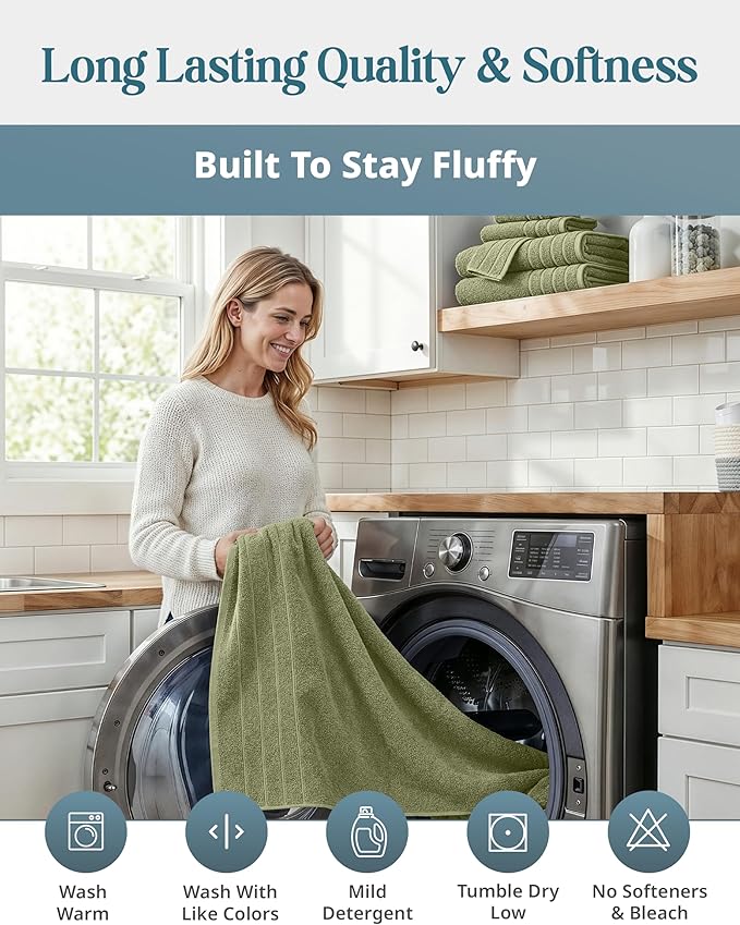 Casa Platino 100% Cotton Bath Towels Pack of 4 (30"x60") - Ring Spun Mercerized Cotton Bathroom Towel Set - Quick Dry, Soft & Absorbent Large Bath Towels - Holds Well After Multiple Washes - Oil Green