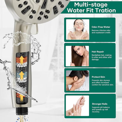 Shower Head with Handheld Spray Combo, Dual Rain Shower Head | High Pressure Performance, 10-Mode Spray Options, Replaceable Filter, Flexible 67" Hose, Durable Brushed Nickel Finish