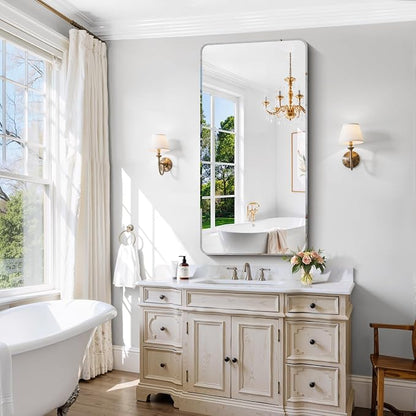 CILIBER Beveled Mirror, 24x48 Rectangle Bathroom Mirror Rounded Corner, 3mm Tempered Glass Frameless Vanity Mirror with Beveled Edge for Over Sink, Bedroom, Entryway, Vertical or Horizontal