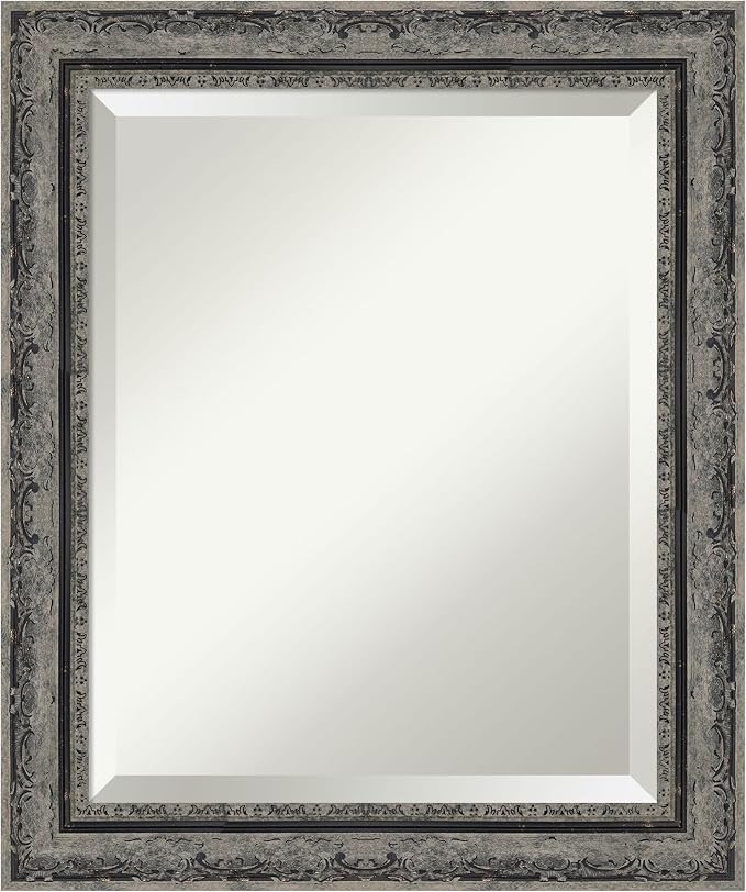 Amanti Art Black Bathroom Mirror for Over Sink, 24x20 Filigree Matte Black Rectangle Vanity Mirror, Small Traditional Frame, Hangs Horizonally and Vertically, Bathroom Wall Decor, Beveled Edge
