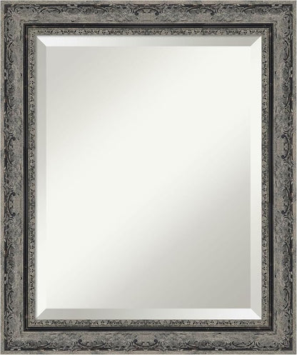 Amanti Art Black Bathroom Mirror for Over Sink, 24x20 Filigree Matte Black Rectangle Vanity Mirror, Small Traditional Frame, Hangs Horizonally and Vertically, Bathroom Wall Decor, Beveled Edge