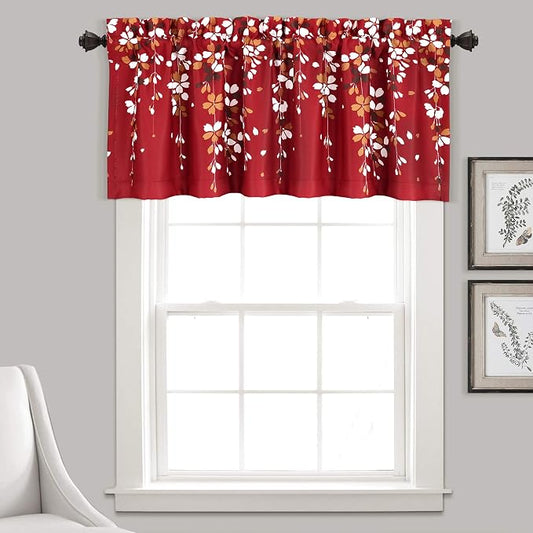Lush Decor Valance Weeping Flower Light Filtering Window Curtain, Red