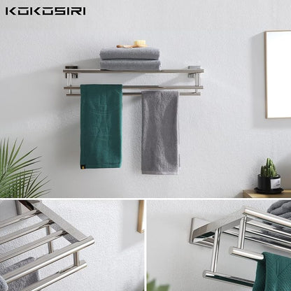 KOKOSIRI Bath Towel Rail Bathroom Towel Rack Towel Holder 24 Inch Towel Shelf with Double Towel Bars Wall Mounted SUS 304 Stainless Steel, Polished Chrome, B6005CH-L24