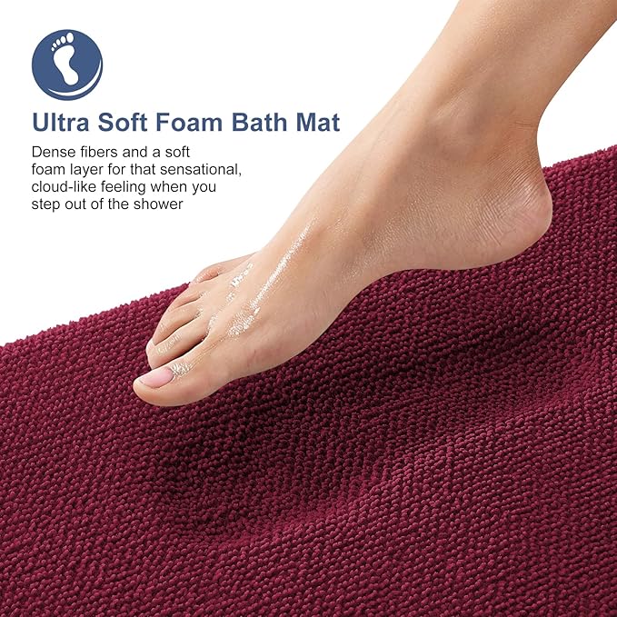 OLANLY Memory Foam Bathroom Runner Rugs 70x24, Absorbent Long Mat, Burgundy | Soft Quick Dry Bath Rugs, Non-Slip Carpet, Machine Washable Mat for Bathroom Floor, Tub and Shower, Home Decor Accessories