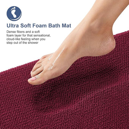 OLANLY Memory Foam Bathroom Toilet Rugs U-Shaped 24x20,Soft Mat, Burgundy | Quick Dry Bath Rugs, Non-Slip, Machine Washable Absorbent Carpet for Bathroom Floor, Tub and Shower, Home Decor Accessories