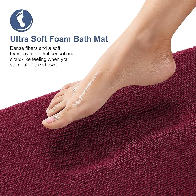 OLANLY Memory Foam Bathroom Runner Rugs 47x17, Absorbent Long Mat, Burgundy | Soft Quick Dry Bath Rugs, Non-Slip Carpet, Machine Washable Mat for Bathroom Floor, Tub and Shower, Home Decor Accessories