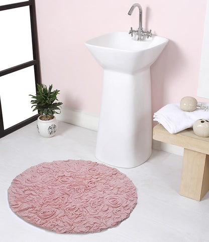 Home Weavers Bell Flower Collection 100% Cotton Tufted Bath Rugs, Extra Soft and Absorbent Bath Rugs, Non-Slip Bath Mats, Machine Washable, Bath Mats for Bathroom Floor and Tub, 22" Round, Pink