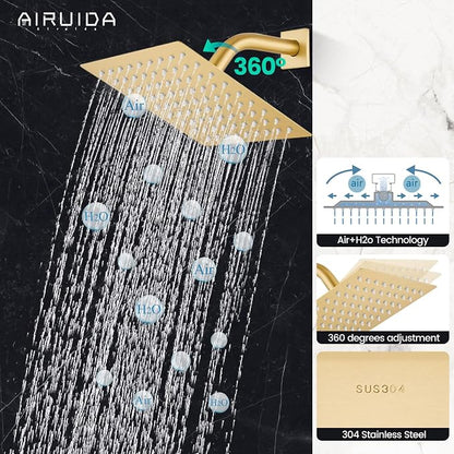 Airuida Shower Faucet Set,8 Inch Shower Valve Kit,Brushed Gold | Male Threads,Rough-in Valve Shower Trim Kit,Single Handle Control Shower Set