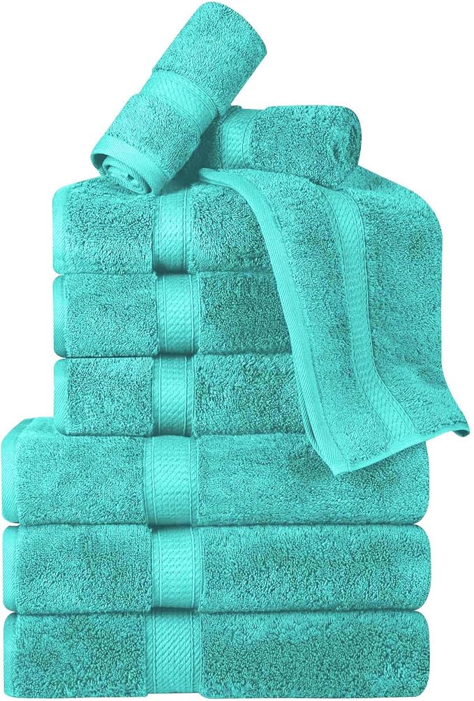 Superior Egyptian Cotton 800 GSM Plush & Absorbent, 9 Piece Set, Turquoise | Quick Dry, Soft Luxury Towel Set, Bath Essentials, Guest Bath, Spa, 3 Bath, 3 Hand, 3 Face Towel, Madeline Towels