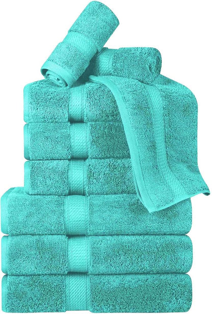 Superior Egyptian Cotton 800 GSM Plush & Absorbent, 9 Piece Set, Turquoise | Quick Dry, Soft Luxury Towel Set, Bath Essentials, Guest Bath, Spa, 3 Bath, 3 Hand, 3 Face Towel, Madeline Towels