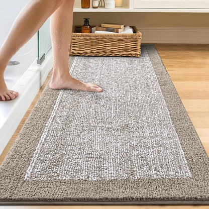 60x24 Long Bathroom Rugs Washable Non Slip, Bath Mat for Bathroom Floor Tub, Soft Absorbent Quick Dry Mats for Shower,Bathtub,Home Decor（Greige）