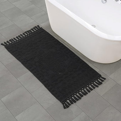 French Connection Nellore Bathroom Rugs, Woven and Beaded Mats, Durable Bath Rugs, Thick Bath Mats for Bathroom and Shower Rugs, 26" x 49", Black