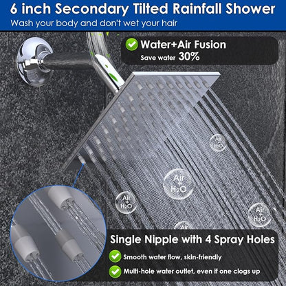 Enga Dual Shower Head System with Tub Spout, Ceiling Mount 10 Inch Shower Head with 6 Inch Wall Mount Shower Head, 4 Way Diverter Shower Faucet with 2 in 1 Handheld, Chrome