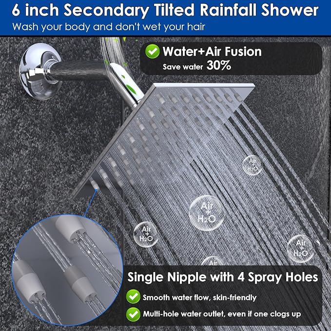 Enga Dual Heads Shower System with Body Jets, Shower Faucet Set 10 Inch Rainfall with 6 Inch Showerhead, 4 Body Jets with 2 in 1 Handheld Spray, Chrome