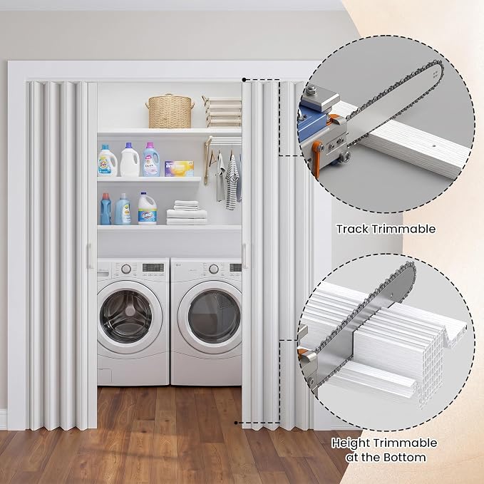 SmartStandard 64x80in Double Accordion Doors Interior, Double Walled, White | Easy to Assemble, Save Space, PVC Accordion Folding Doors for Closet Doorway Basement, with Track and Hardware