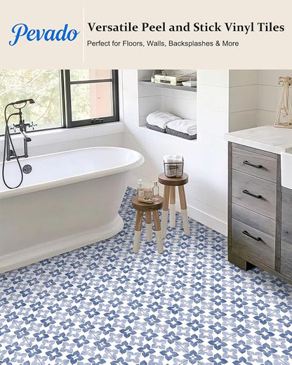 Peel and Stick Floor Tile, Waterproof Vinyl Flooring, Snap-Proof DIY Flooring Tiles for Bathroom, Kitchen, Fireplace, Wall, Backsplash, Home Decor, No Residue, 20 Tiles-7.87" Thin Ver, Blue