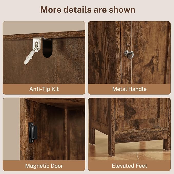 67" Tall Bathroom Cabinet with 2 Adjustable Shelves and 2 Doors, Narrow Bathroom Storage Cabinet for Small Space, Living Room, Entryway, Kitchen, Rustic Brown