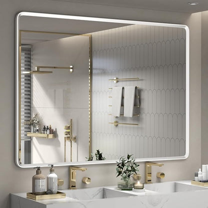 55x40 Inch Silver Framed Mirror for Wall | Silver Bathroom Vanity Mirror, Rounded Rectangle Mirror, Shatterproof, Anti-Rust, Silverish Painted (Horizontal/Vertical)