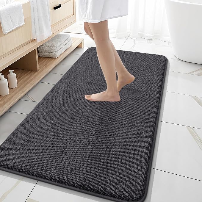 OLANLY Memory Foam Bathroom Runner Rug 47x20, Absorbent Long Mat, Dark Grey | Soft Quick Dry Bath Rugs, Non-Slip Carpet, Machine Washable Mat for Bathroom Floor, Tub and Shower, Home Decor Accessories