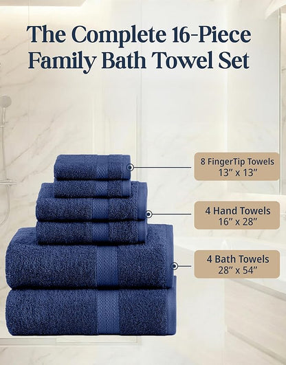LANE LINEN Bathroom Towel Set 16 Piece Soft Absorbent Quick Dry - Navy | Set Of Towels - Easy-Care, Coordinated Colors, OEKO-TEX Certified, Ring-Spun Durability