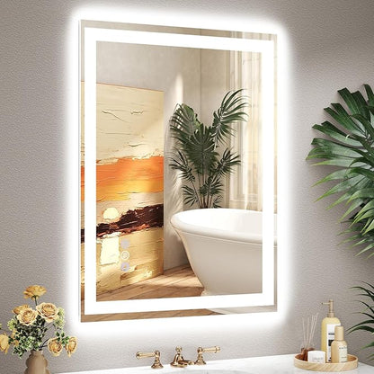 28x36 LED Bathroom Mirror, 6000LM, Separate Front and Back Lights | UL Certified,Shatter-Resistant Tempered Glass,Auto-Off Defogger,3 Color Modes,Smooth Dimming,Smart Memory Setting