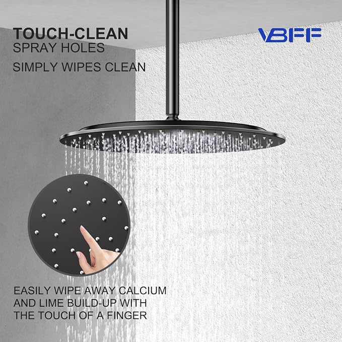 VBFF-Shower Head,rain shower head, 16 inch- Round Shower Head, 1.8 GPM Flow Rate, rainfall showerhead,VBFF14 (Matte Black)