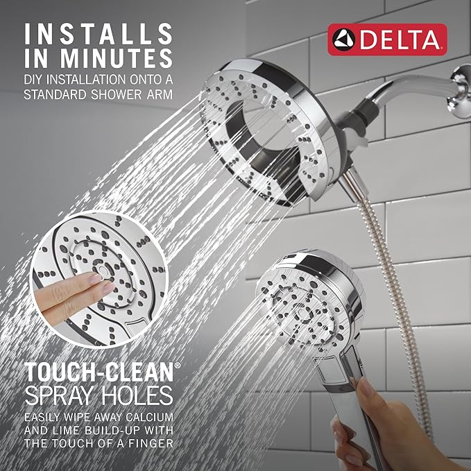 Delta 5-Setting In2ition 2-in-1 Dual Shower Head with Handheld High Pressure ProClean Spray, Chrome Detachable Shower Head with Hose, 1.75 GPM Flow Rate, Chrome 75548