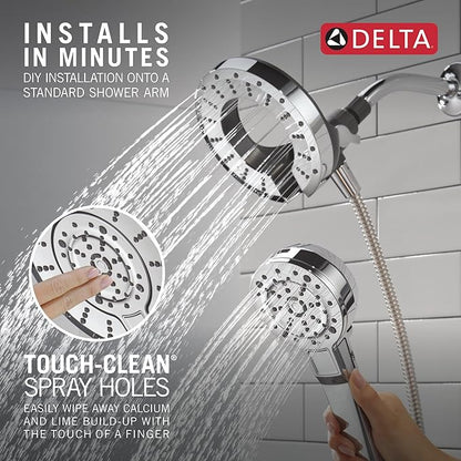 Delta 5-Setting In2ition 2-in-1 Dual Shower Head with Handheld High Pressure ProClean Spray, Chrome Detachable Shower Head with Hose, 1.75 GPM Flow Rate, Chrome 75548