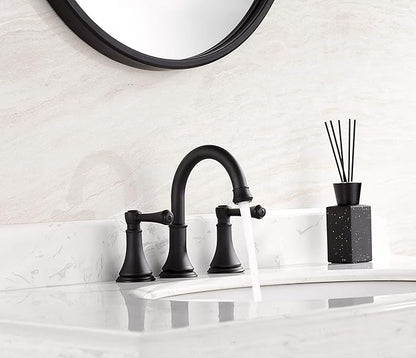 Matte Black 8 inch Widespread Bathroom Sink Faucet 3 Holes with Pop-Up Drain, 2 Handle Modern Bathroom/Vanity/Lavatory Faucet with Brass 360° Swivel Spout, TAF830Y-MB