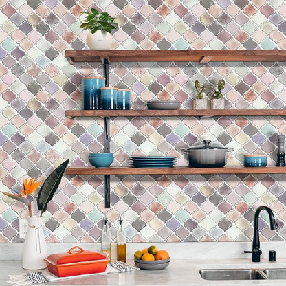 STICKGOO Pink Arabesque Peel and Stick Tile, 12”X12” Self-Adhesive Kitchen Backsplash, Stick on Wall Tiles (Pack of 10, Thicker Design)