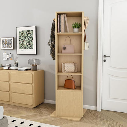 360° Rotating Makeup Jewelry Armoire Cabinet, Mirror Jewelry Cabinet Standing with a Full-Length Mirror, Storage Cabinet a Coat Rack, 4 Layers of Open 2 Layers of Built-In Shelves for Bedroom