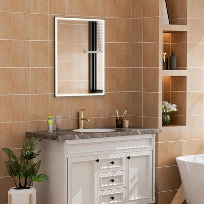24" X 30" LED Mirrored Medicine Cabinet, Medicine Cabinets with Lights for Bathroom, Defogging Function Mirror Cabinet, Bathroom Medicine Cabinet with USB Port & Outlet, Left Opening Doors