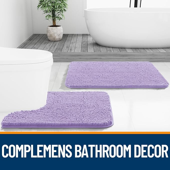 OLANLY Toilet Rugs U-Shaped 24x20, Soft Absorbent Chenille Contour Rugs | Lavender, Quick-Drying Rubber Backing, Machine Washable Non-Slip Shaggy Bathroom Mat for Toilet, Home Decor Accessories