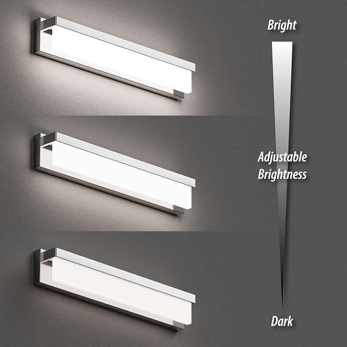 LED Bathroom Vanity Light Fixture Over Mirror 24.4 inch Modern Rectangle Finishing Bath Vanity Lighting Bar 4000K Daylight Wall Sconce (Chrome)