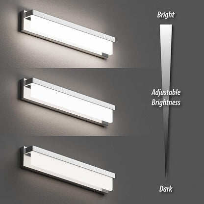 LED Bathroom Vanity Light Fixture Over Mirror 24.4 inch Modern Rectangle Finishing Bath Vanity Lighting Bar 4000K Daylight Wall Sconce (Chrome)