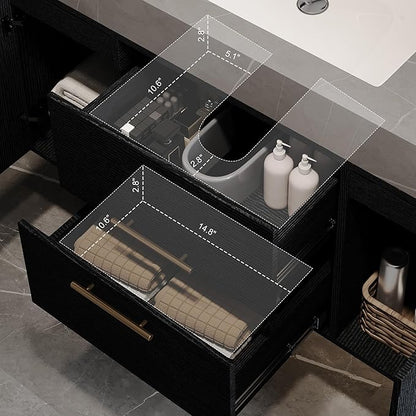 40 inch Modern Floating Bathroom Vanity with Sink, Wall Mounted Bathroom Cabinet with Ceramic Sink, Grey Sintered Stone Countertop, 2 Soft Closing Drawers & 2 Storage Cabinet, Gold Handle, Black