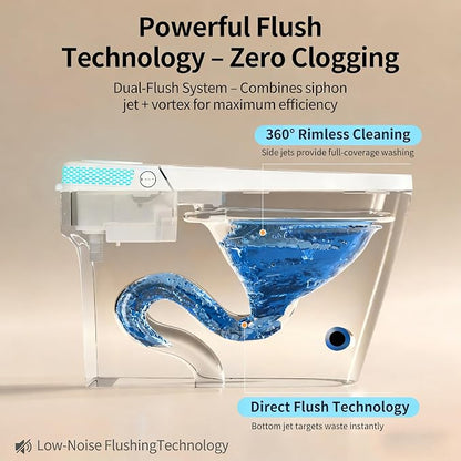 Smart Toilet with Bidet Heated Seat Dual Auto Flush Manual Seat & Lid | Child Mode Warm Water Wash Air Dry Tankless Electric One Piece Toilet for Bathroom with Siphon Dual Flush 0.8/1.2 GPF