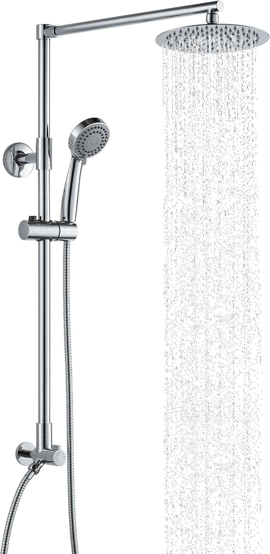 Fennocasa Polaris 3 Retrofit Rain Shower System, 3-Setting Handheld Shower Combo with Slide Bar, 8" Low Profile Shower Head (2.5 GPM Chrome)