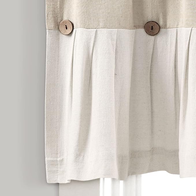 Lush Decor Linen Button Farmhouse Valance Curtians 84"W x 18"L Linen - Linen Valances For Windows - Kitchen Curtains Valances - Bathroom Curtain