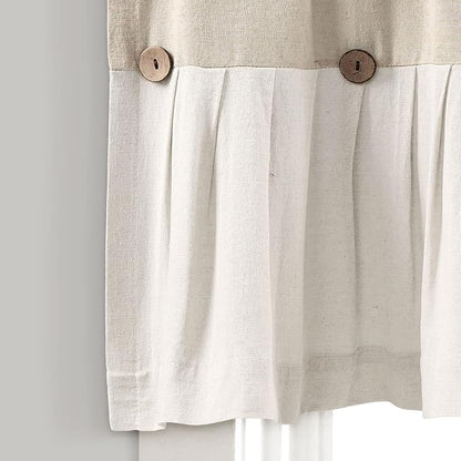 Lush Decor Linen Button Valance | 52"W x 18"L | Farmhouse Style | Coconut Husk Buttons | Pack of 12