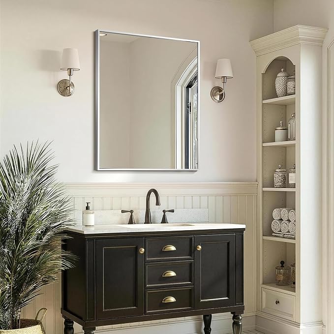 FICTOR Bathroom Vanity Mirror for Over Sink, 24" x 30", Silver | Anti-Rust Frame, Shatterproof Tempered Glass, Vertical/Horizontal Wall Mounted Mirror for Bedroom, Entryway, Living Room